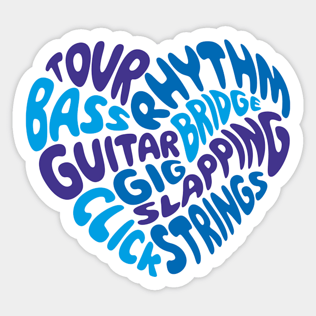 I love playing the bass guitar. Blue heart. Sticker by I-dsgn